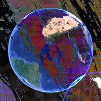 an image of the earth with a blue and purple background