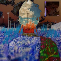 an image of a field with a blue ball in the middle of it